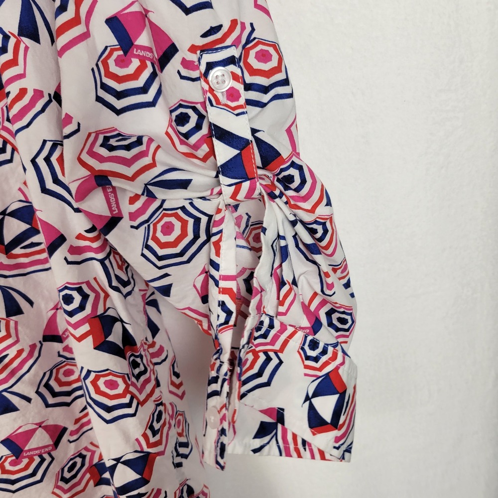 Lands' End Womens Blouse 2X Umbrella Print‎ Cotton Coastal Beach Preppy Cute - Picture 3 of 9